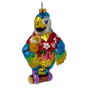 Margaritaville Jimmy Buffett Colorful Parrot With Cocktail Blown Glass Ornament